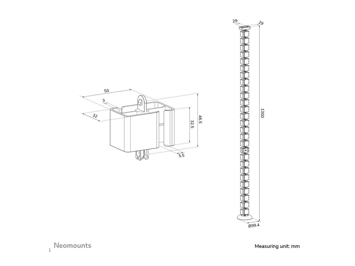 NEOMOUNTS Cable Spine Organizer for sit/stand desk frames magnet mounted white
