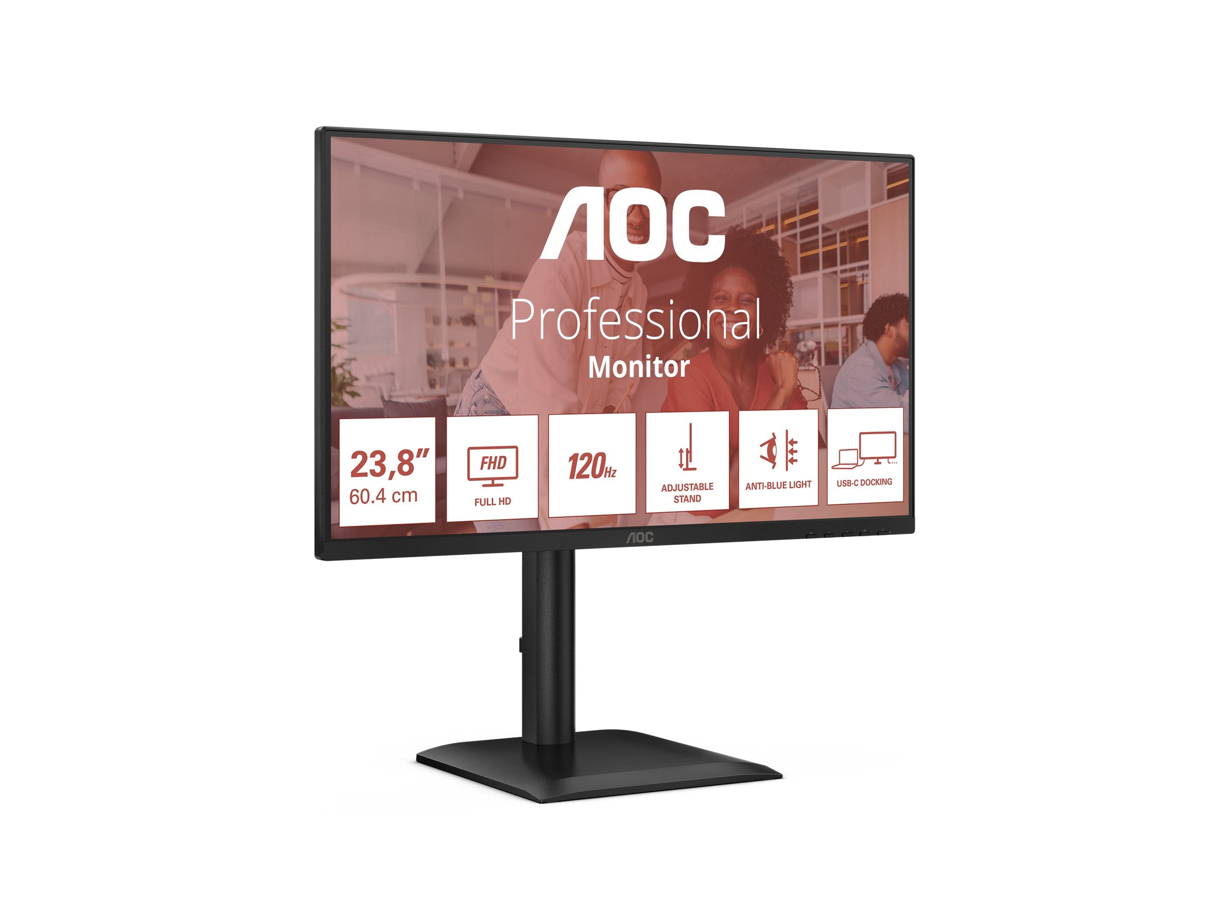AOC 24E4CV - Écran LED - 24"-1920 x 1080 Full HD @ 120 Hz - IPS - 300 cd/m² - 1500:1 - 4 ms - HDMI, DP, USB-C - HP - GAR 5 ans