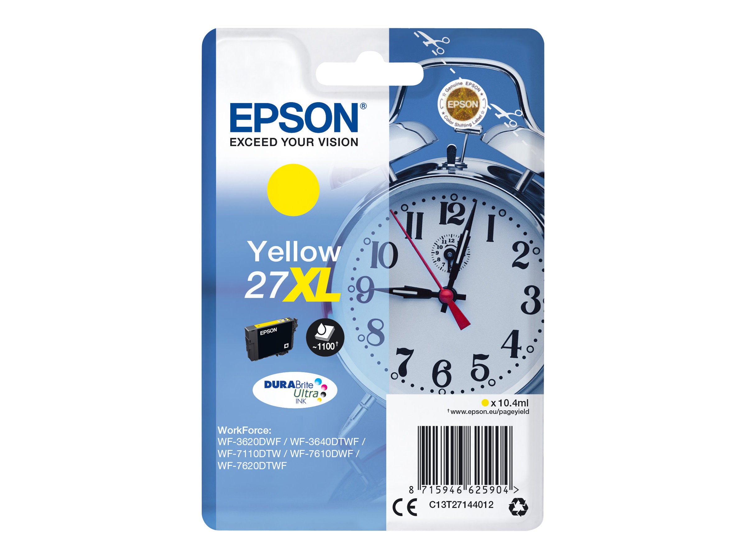 EPSON 1LB 27XL ink cartridge yellow high capacity 10.4ml 1.100 pages 1-pack RF-AM blister - DURABrite ultra ink w/s