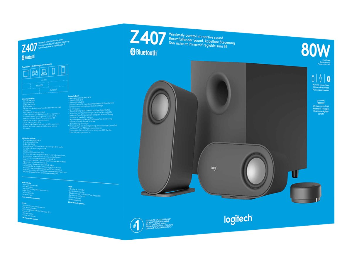 LOGITECH Z407 Android Edition speaker system for PC 2.1channel wireless Bluetooth USB 40 Watt Total graphite grey
