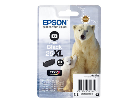 EPSON 5LB 26XL ink cartridge photo black high capacity 8.7ml 400 photos 1-pack RF-AM blister w/s