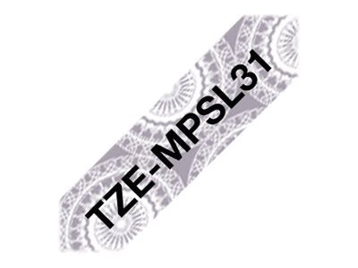 BROTHER Ruban laminé Noir sur Motifs Dentelle Argent 12mm (4m)