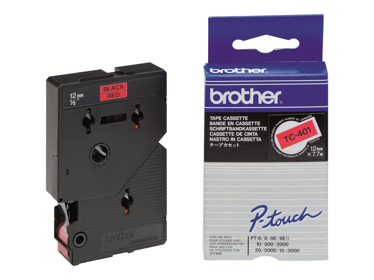 BROTHER P-TOUCH TC-401 noir sur rouge 12mm
