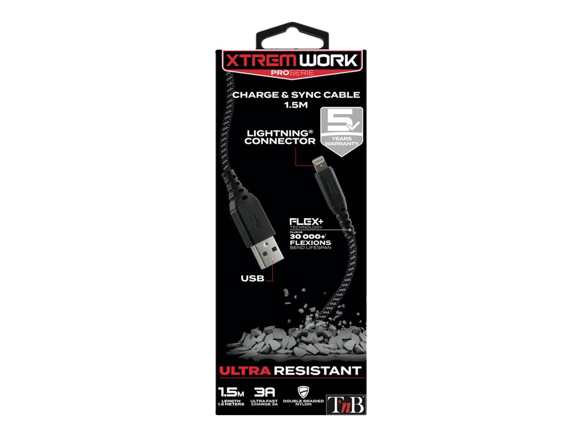 TNB XTREMWORK 1.5m USB Lightning Cable Black/Grey