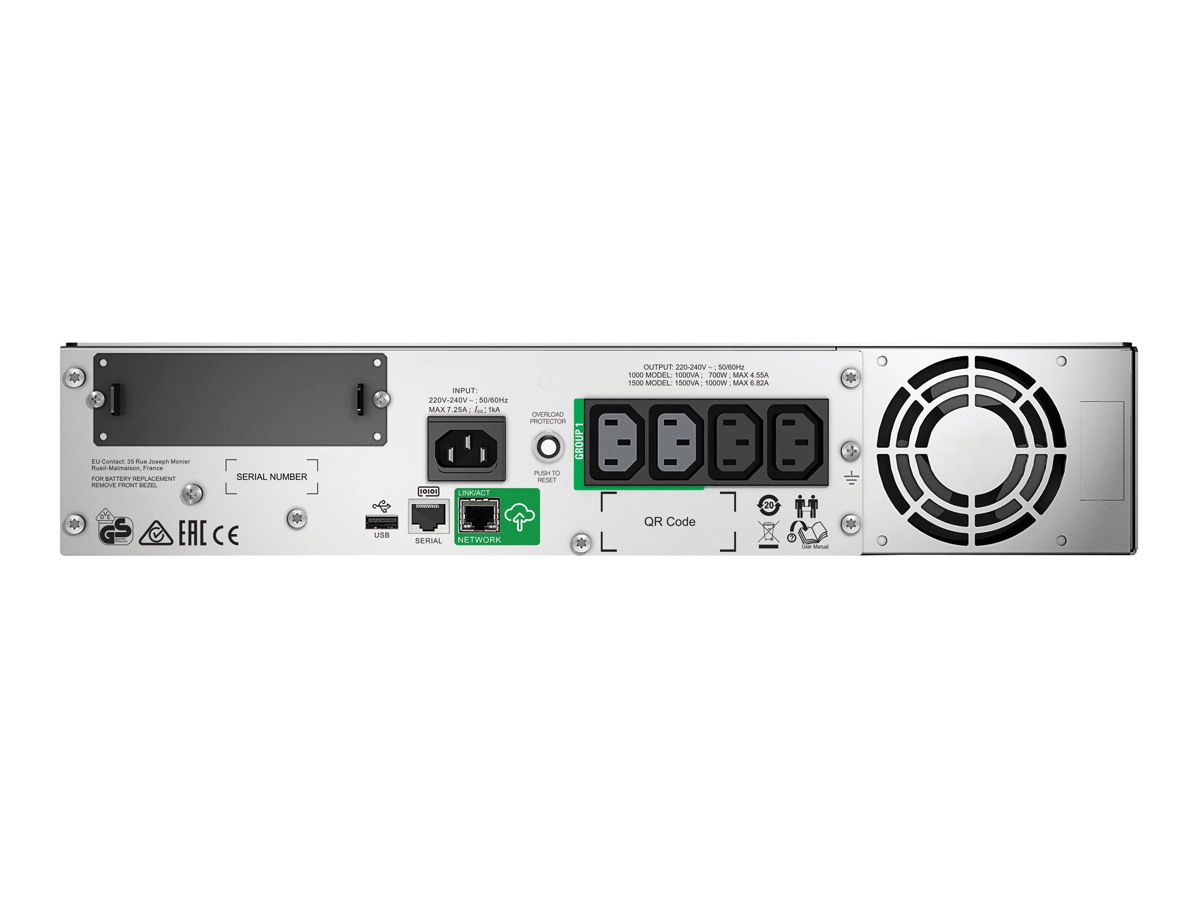 APC Smart-UPS 1500VA LCD RM UPS Rack AC 220/230/240V 1000Watt 1500VA RS-232 USB output connectors 4 2U BK with APC SmartConnect