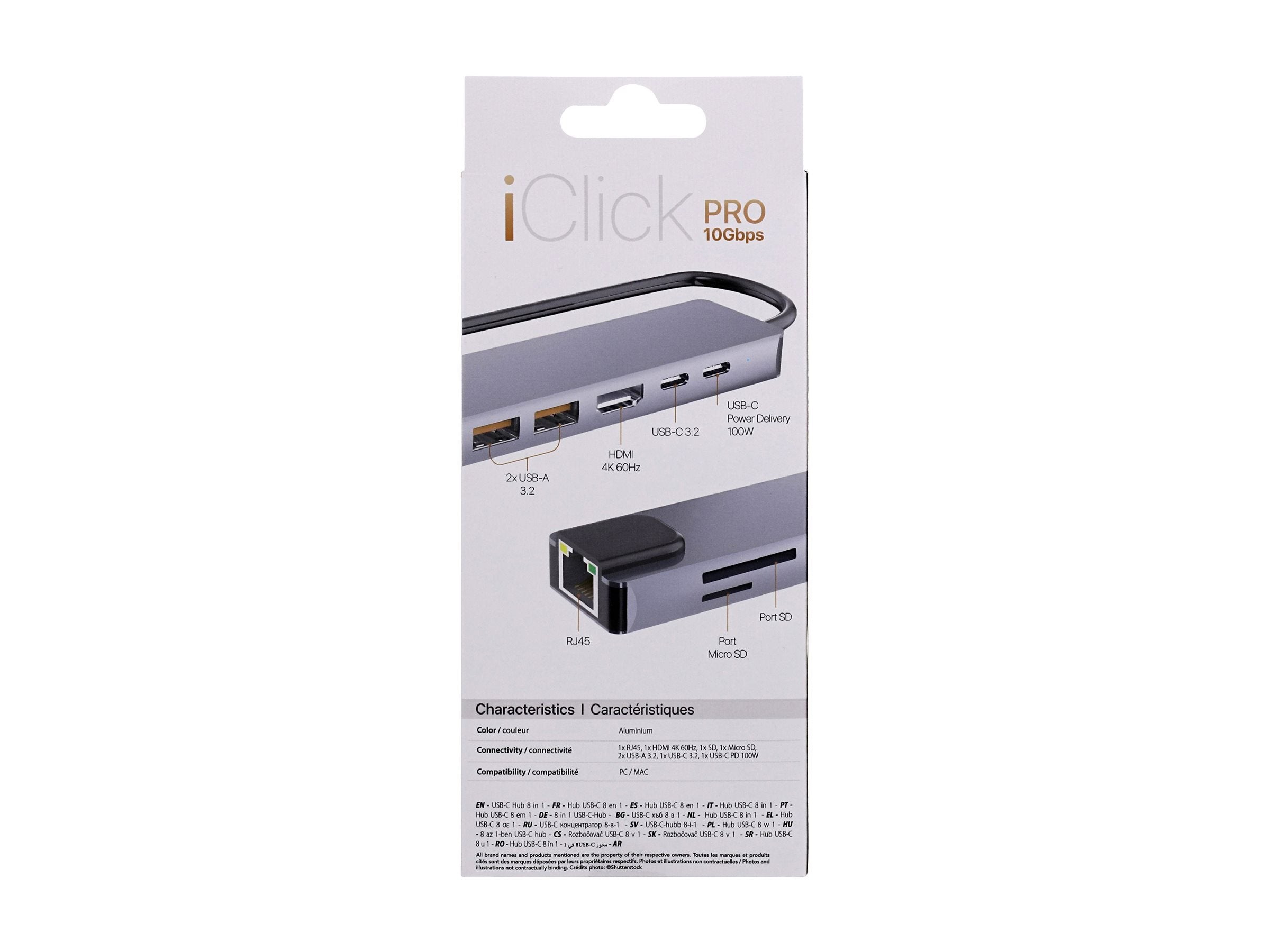 TNB iClick Pro - Hub USB-C 8 en 1 - en aluminium - 10Gbps