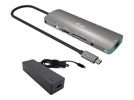I-TEC USB C Metal Nano Dock 1xHDMI 4K 1xSD + 1xmicroSD Kartenleser 1xGLAN 1xAudio 3x USB 3.0 Port 1x USB-C PD + Charger 100W