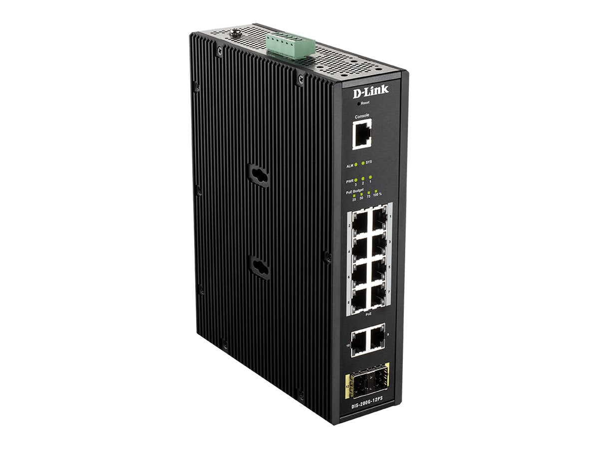 D-LINK 12 Port L2 Industrial Smart Managed Switch with 10 x 1GBaseTX ports 8 PoE 240W and 2 x SFP ports