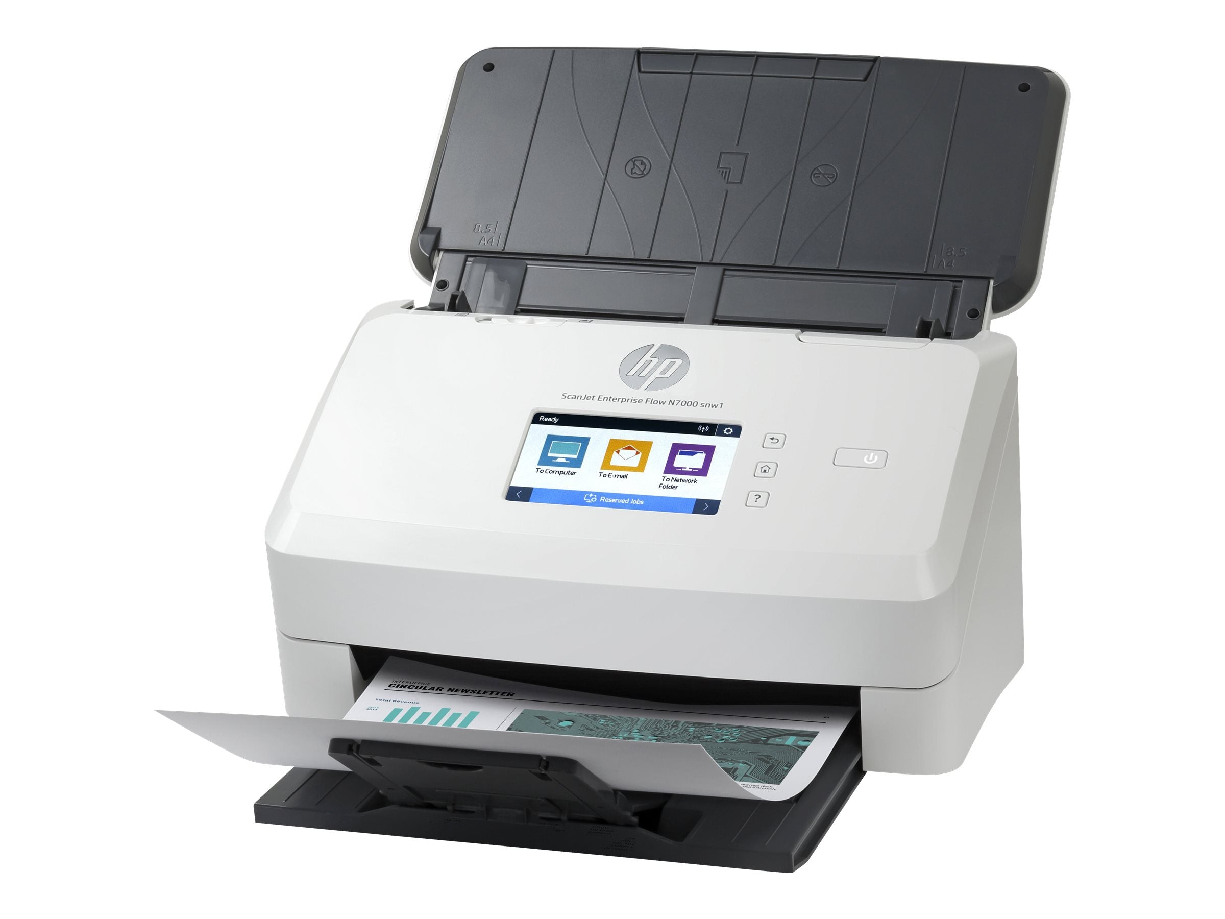 HP ScanJet Enterprise Flow N700 de document scanner CMOS CIS Duplex 216x3100mm 600x600dpi 75ppm ADF 80sheets 7500scans LAN Wi-Fi
