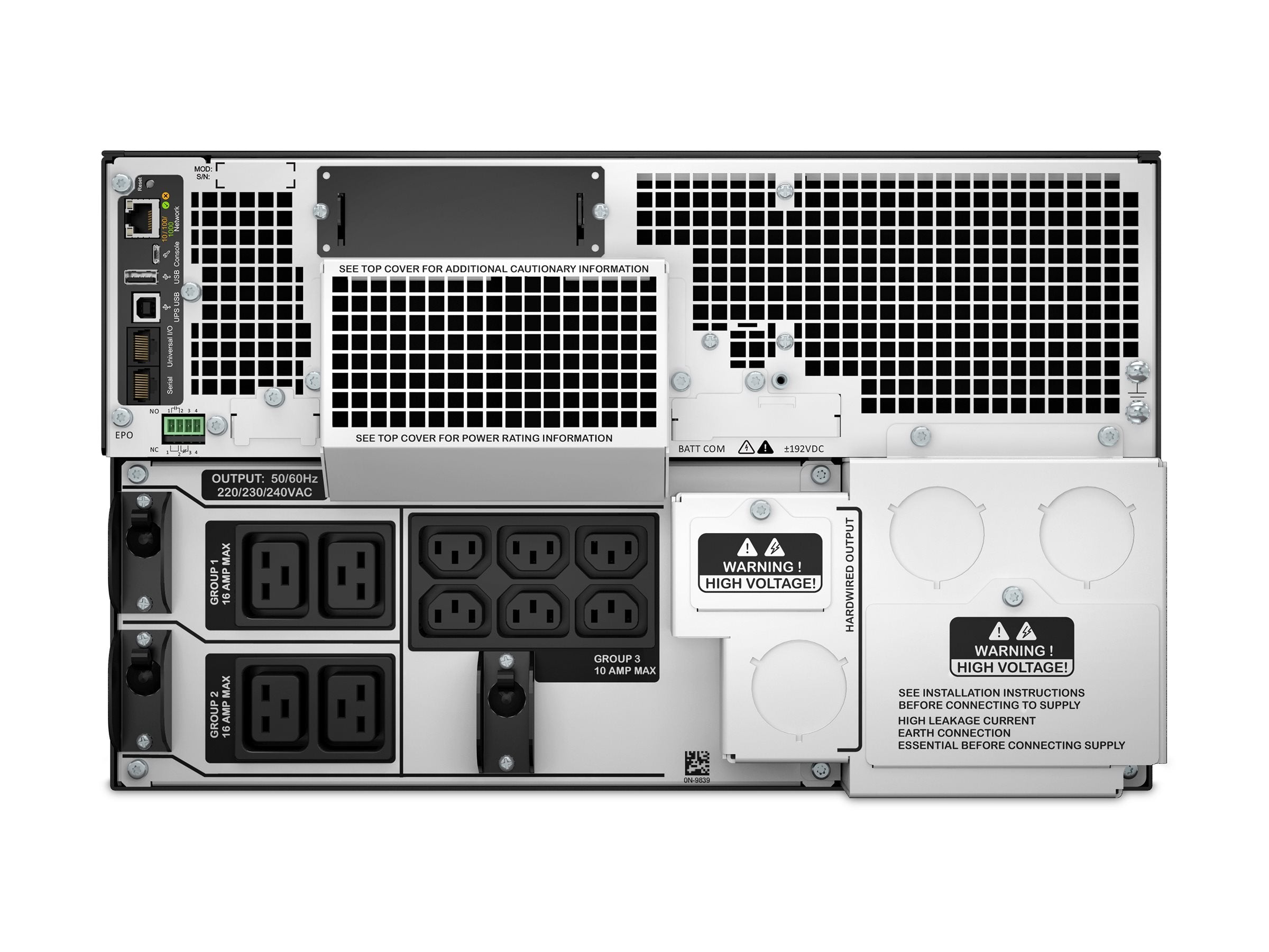 APC Smart-UPS SRT 10000VA RM UPS rack-mountable AC 230V 10 kW 10000VA Ethernet 10/100 USB output connectors 14 6U Black