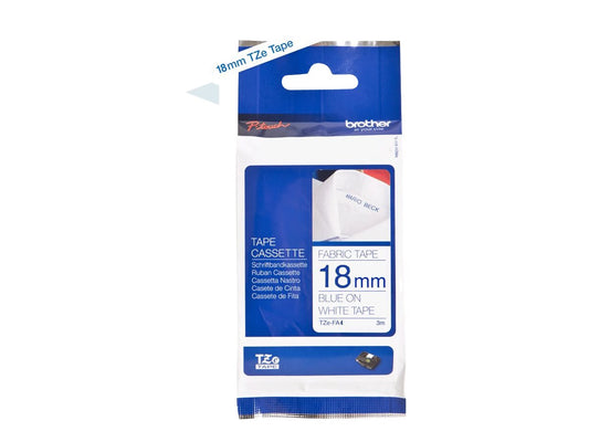 BROTHER Ruban TZeFA4B 18mm Bleu sur fond Blanc Thermo collant, 3M