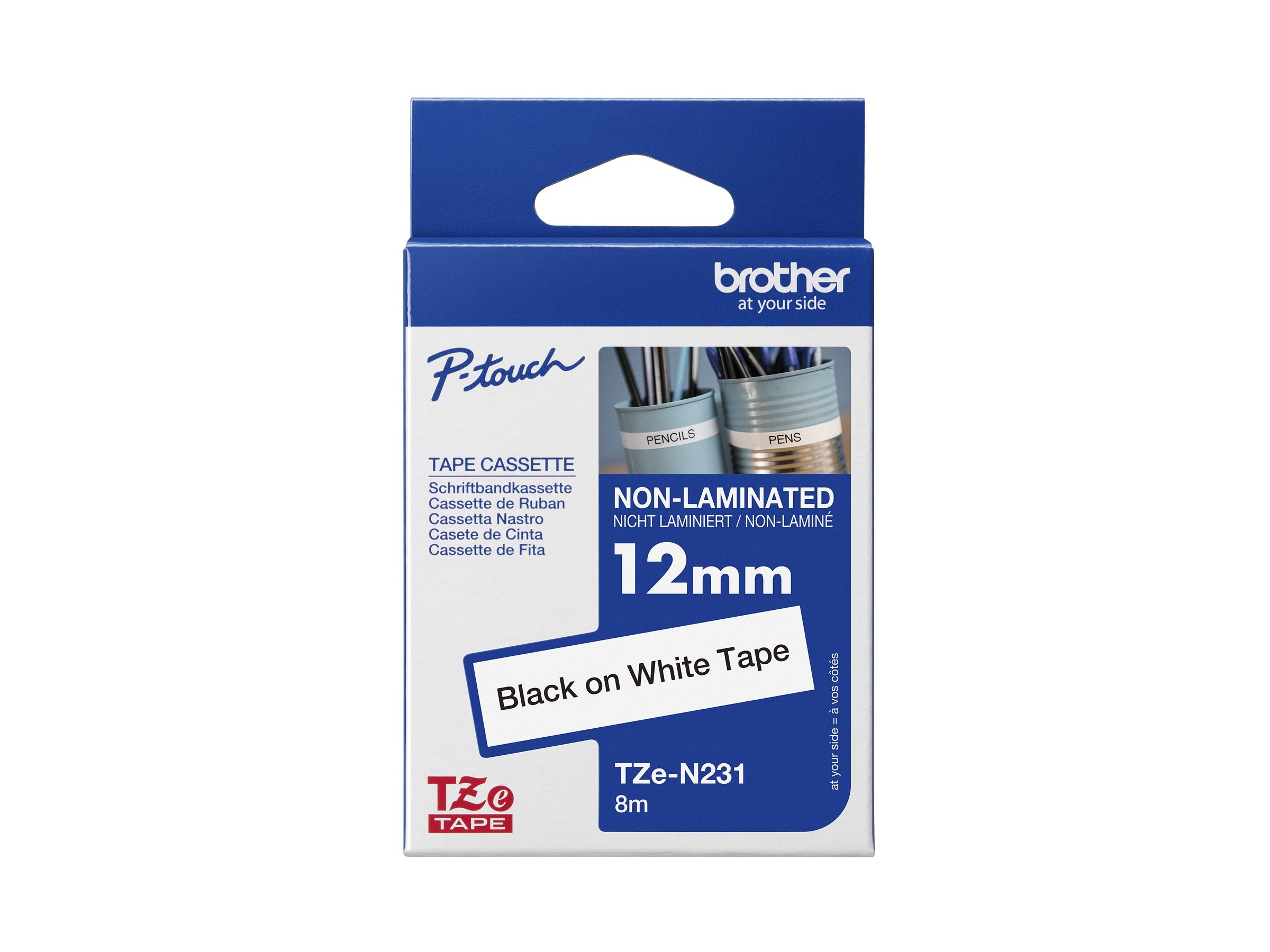BROTHER P-TOUCH TZE-N231 noir sur blanc 12mm pièce