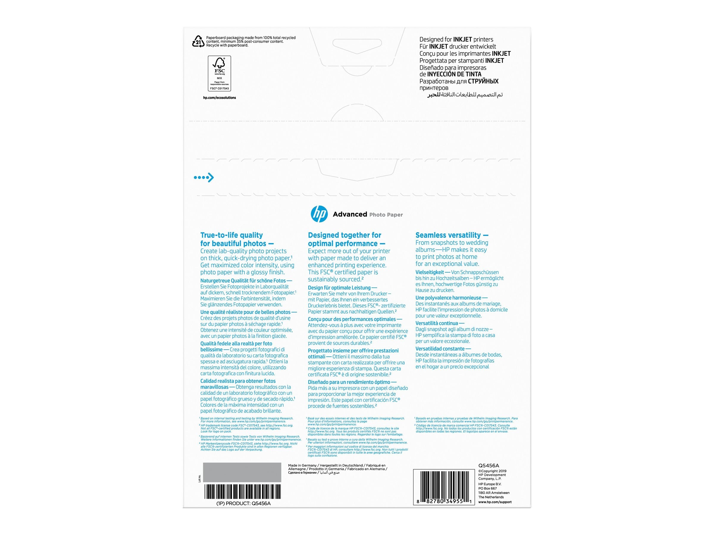 HP original Q5456A Advanced glossy photo paper Ink cartridge 250g/m2 A4 25 sheets 1-pack