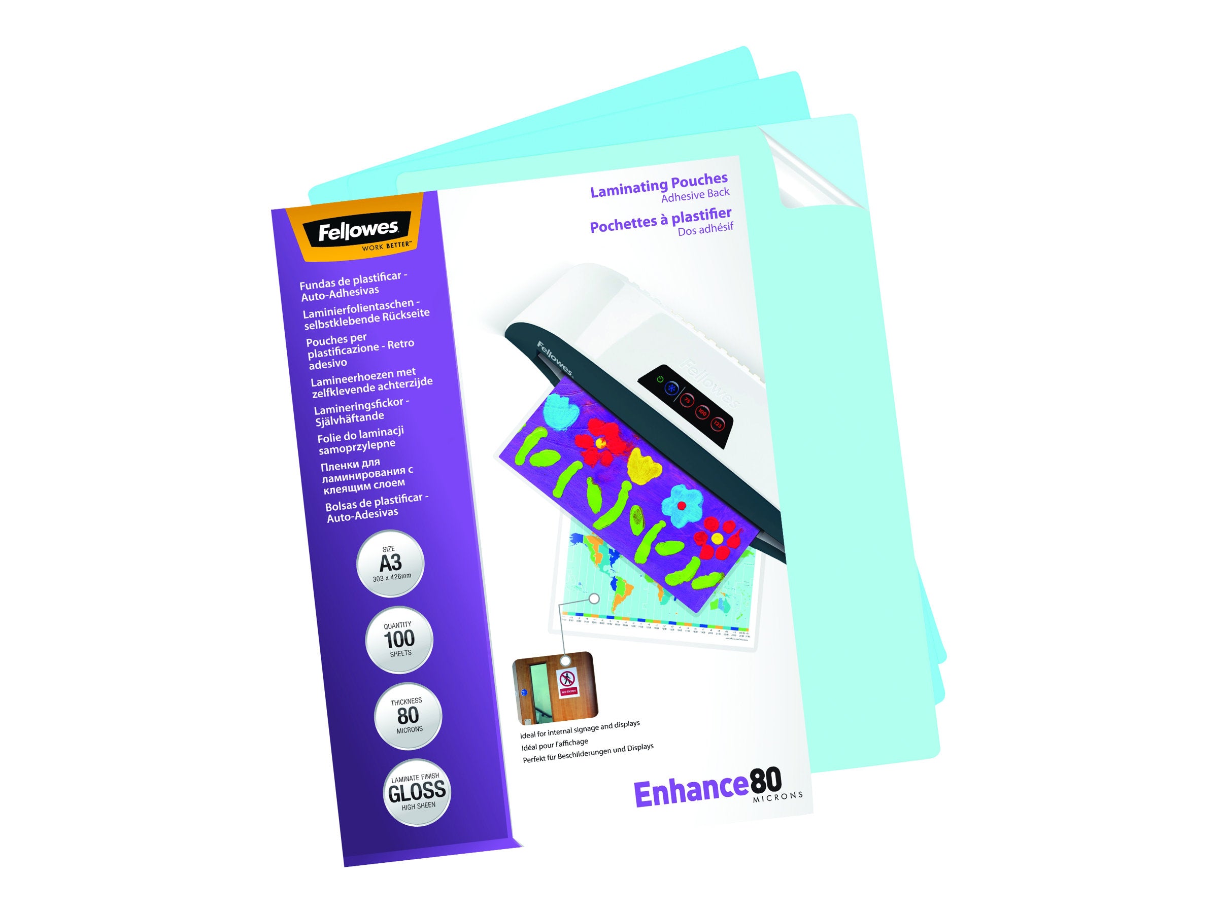 FELLOWES POCHETTES A3-DOS ADHESIF-80 MICRONS