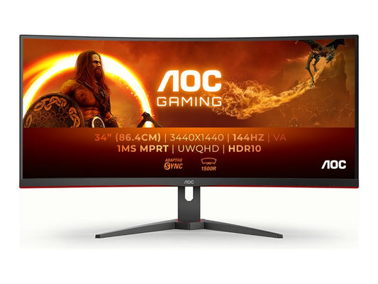 AOC G2 CU34G2XE/BK LED display 86,4 cm (34") 3440 x 1440 pixels Wide Quad HD LCD Noir, Rouge
