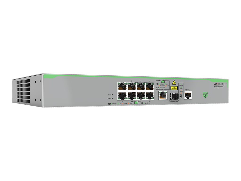ALLIED 8x 10/100T ports and 1x combo ports 100/1000X SFP or 10/100/1000T Copper Fixed AC power supply EU Power Cord