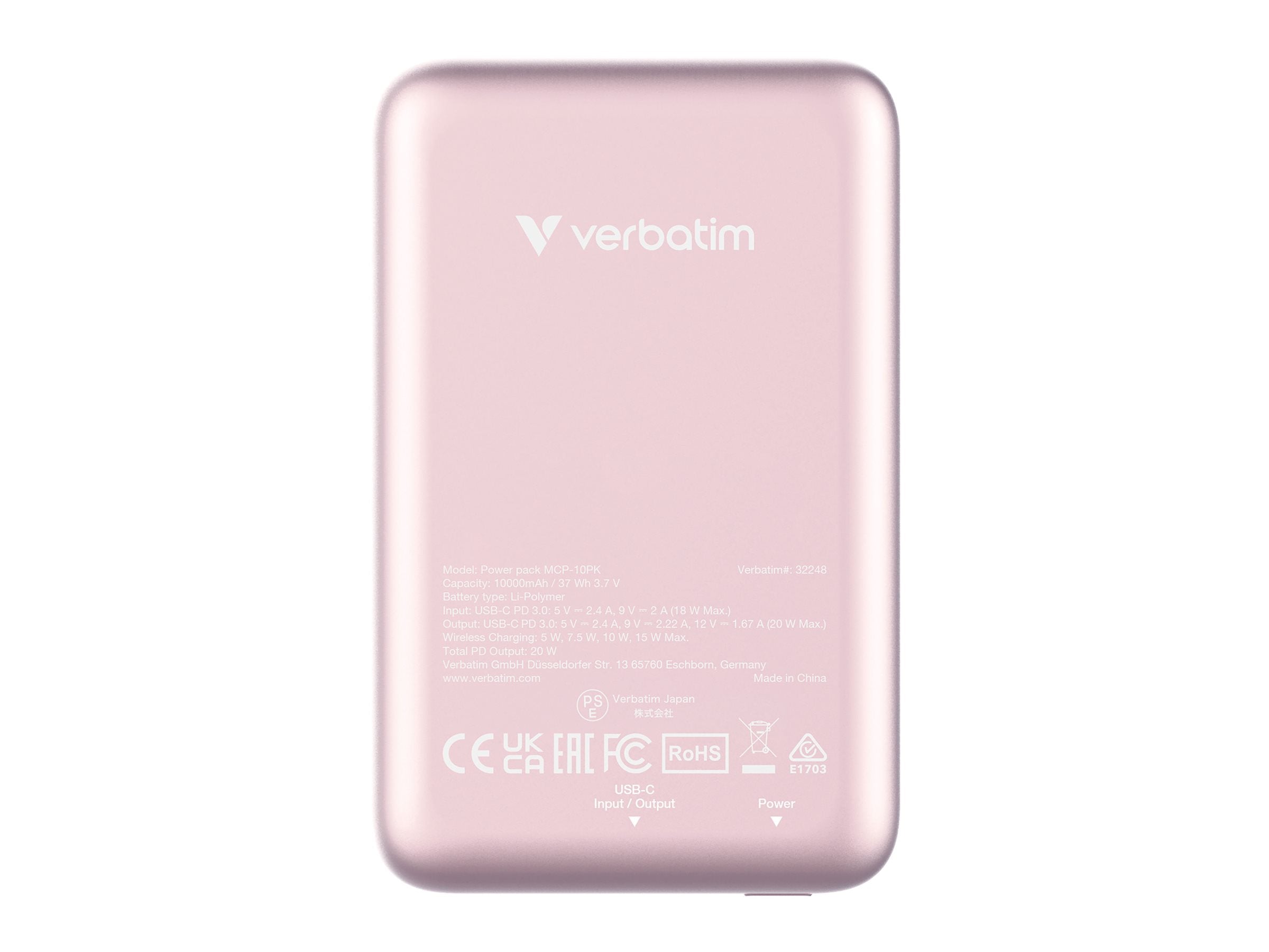 VERBATIM CHARGE N GO MAGNETIC WIRELESS POWER BANK 10000 PINK WCF (P)