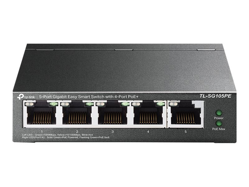 TP-LINK TL-SG105PE 5-Port Gigabit Easy Smart Switch with 4-Port PoE+ 65W PoE budget Desktop Steel Case