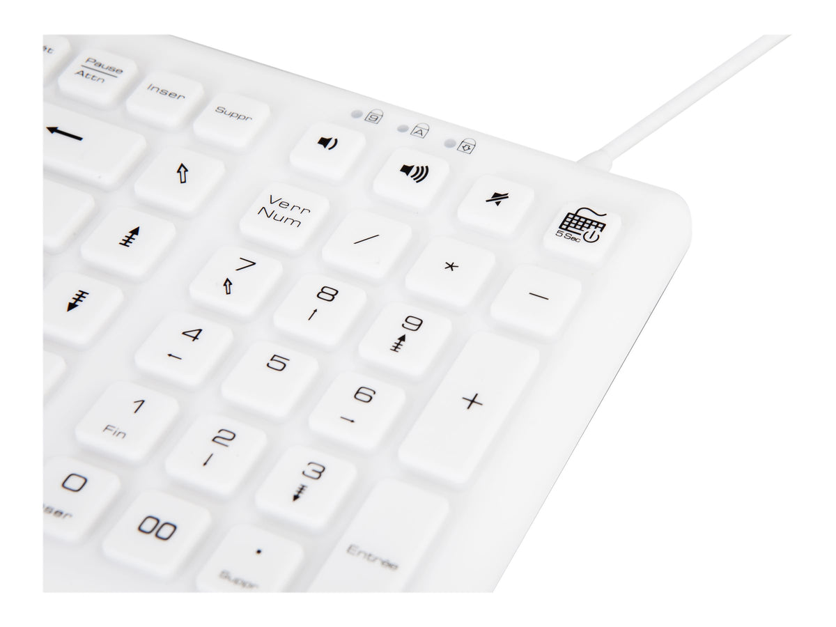 URBAN FACTORY Clavier en ABS et silicone Blanc Connexion filaire USB Touches plates et silencieuses Traitement antimicrobien Nano