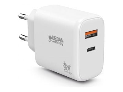 URBAN FACTORY Powee Gan Charger USB-C 65W - 1 Port Usb-C 45W + 1 Port USB-A 18W Fast Charge