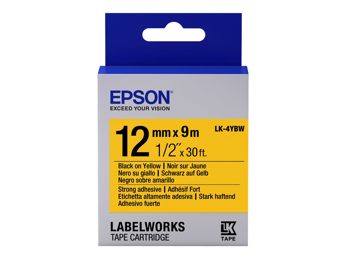 EPSON strong adhesive blk on yellow LC-4YBW9 LabelWorks 12mm/9m
