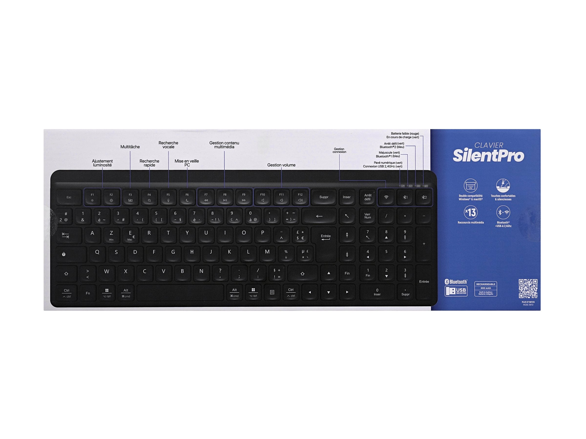 TNB SILENT PRO - Clavier sans fil rechargeable ultra silencieux - noir