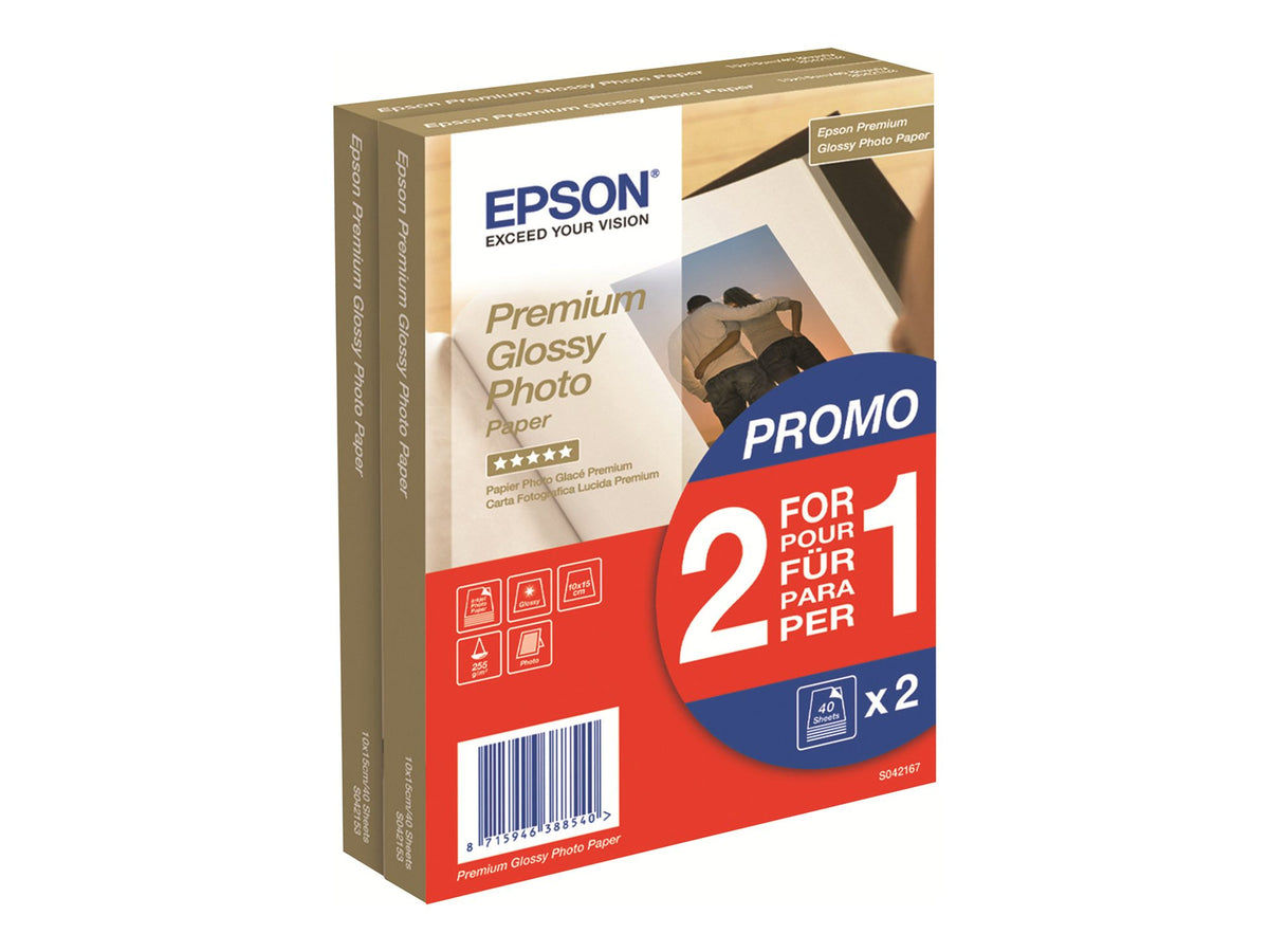 EPSON PREMIUM brillant photo  papier inkjet 255g/m2 100x150mm 2x40 feuilles pack de 1 BOGOF