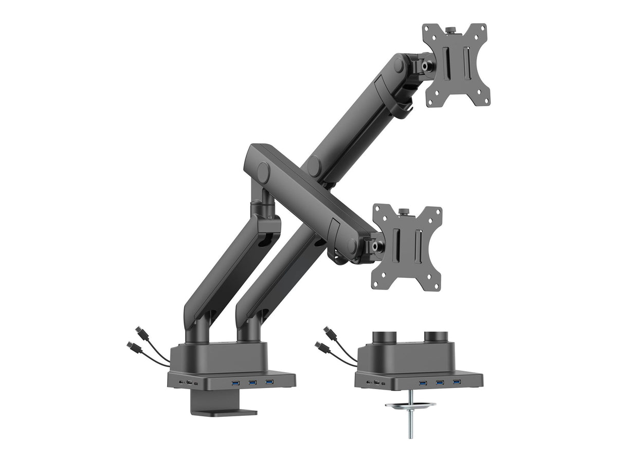 URBAN FACTORY Flexee Dual Pro Dual Spring Monitor Arm With 8 In 1 Built-In USB-C Docking Station