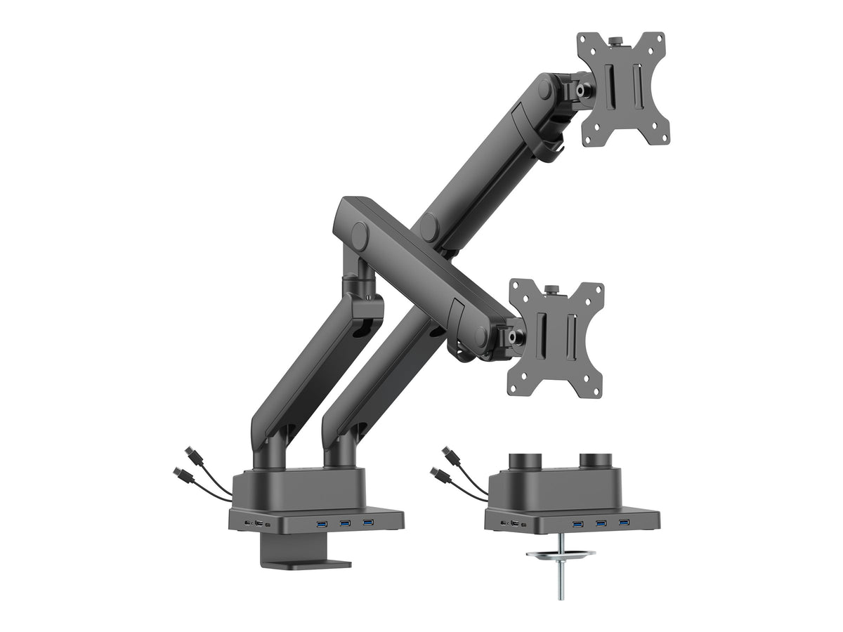 URBAN FACTORY Flexee Dual Pro Dual Spring Monitor Arm With 8 In 1 Built-In USB-C Docking Station