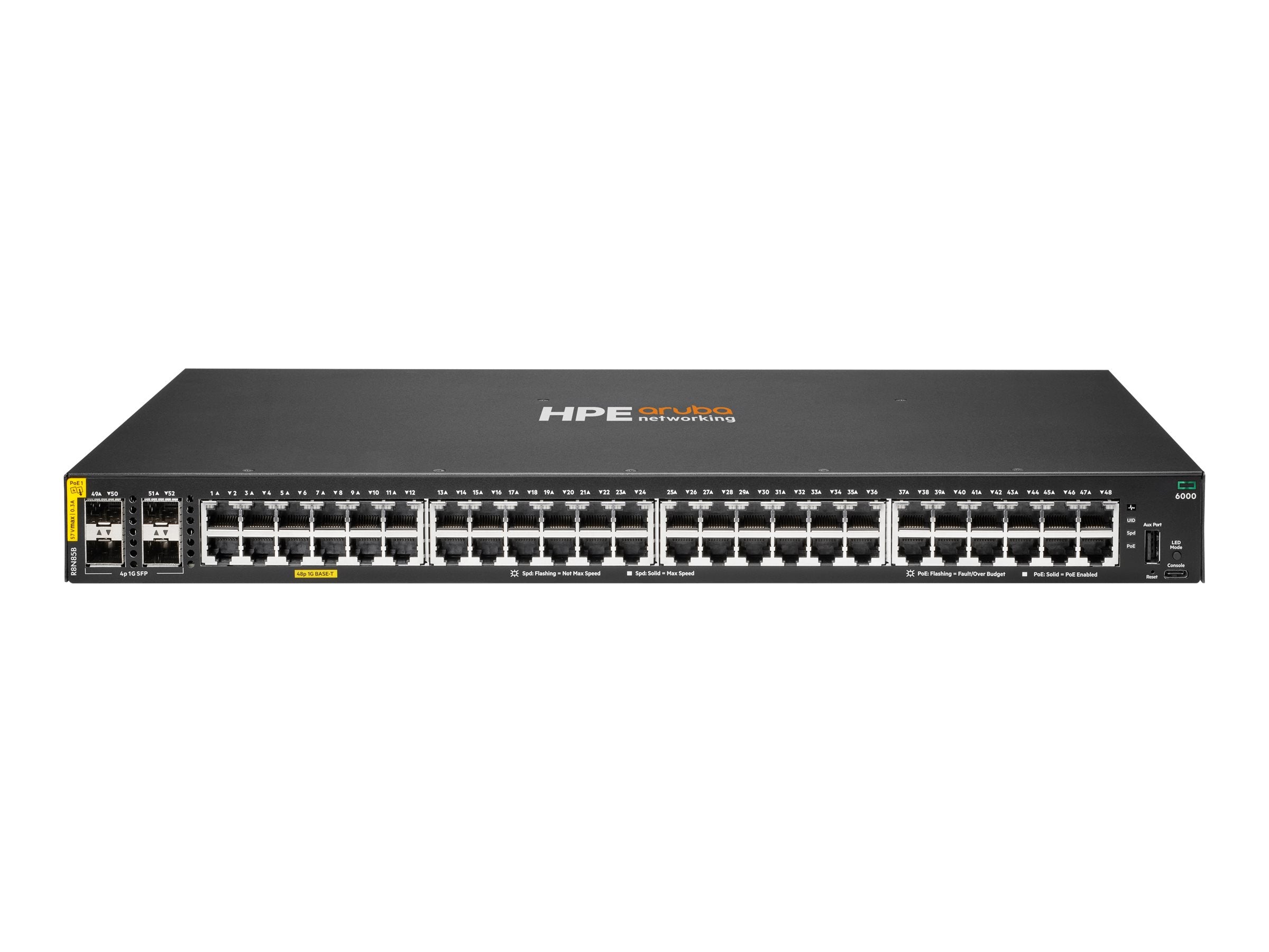 HPE Aruba Networking CX 6000 48p 10M/100M/1G Class4 PoE 4p SFP 1G 370W Switch EU en
