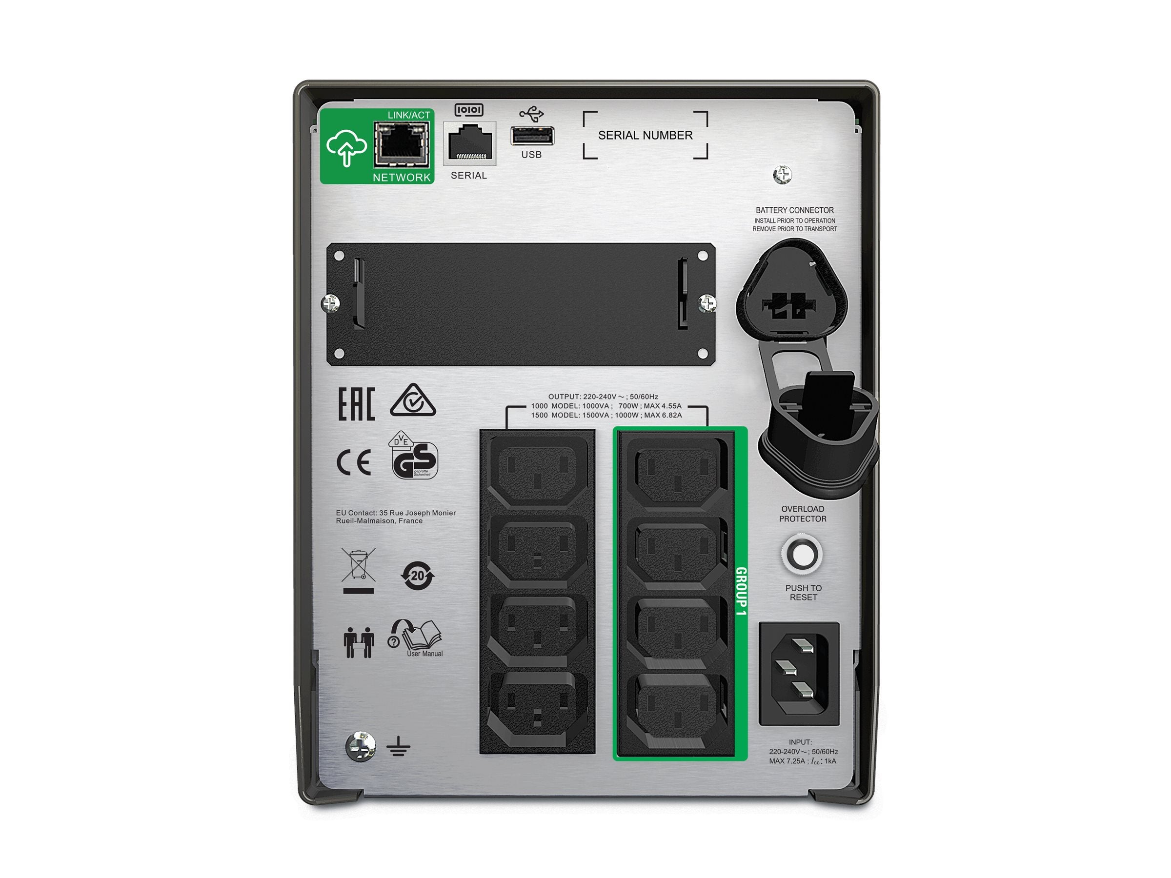 APC Smart-UPS SMT1500IC UPS AC 220/230/240V 1000Watt 1500VA RS-232 USB output connectors 8 Black with APC SmartConnect