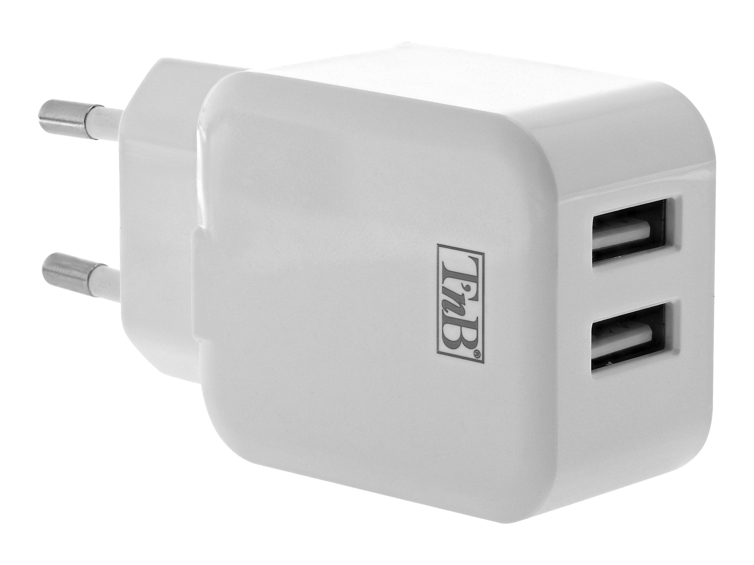 TNB 2.4A Mains 2 USB Charger White