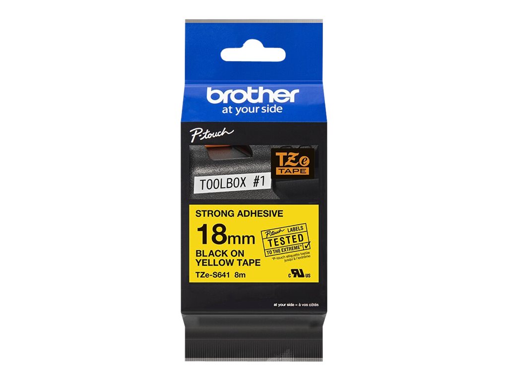 BROTHER P-TOUCH TZE-S641 noir sur jaune  18mm extra gluey