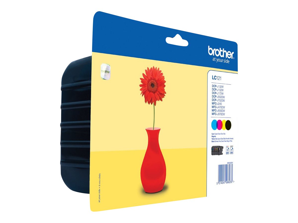 BROTHER LC-121 cartouche d encre noir et tricolore 1-pack blister sans alarme