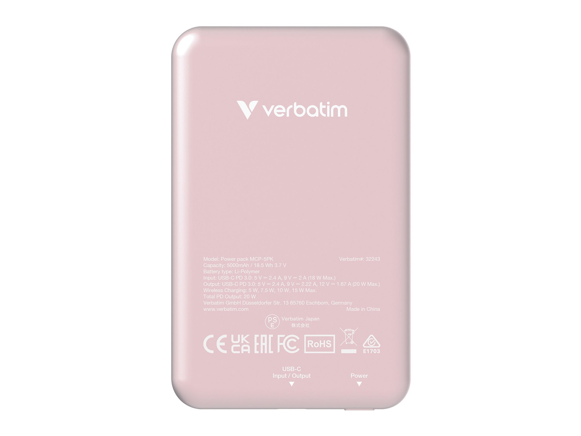 VERBATIM CHARGE N GO MAGNETIC WIRELESS POWER BANK 5000 PINK WCF (P)