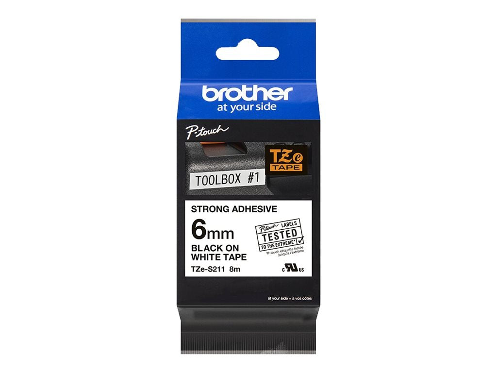 BROTHER P-TOUCH TZE-S211 noir sur blanc 6mm extra gluey