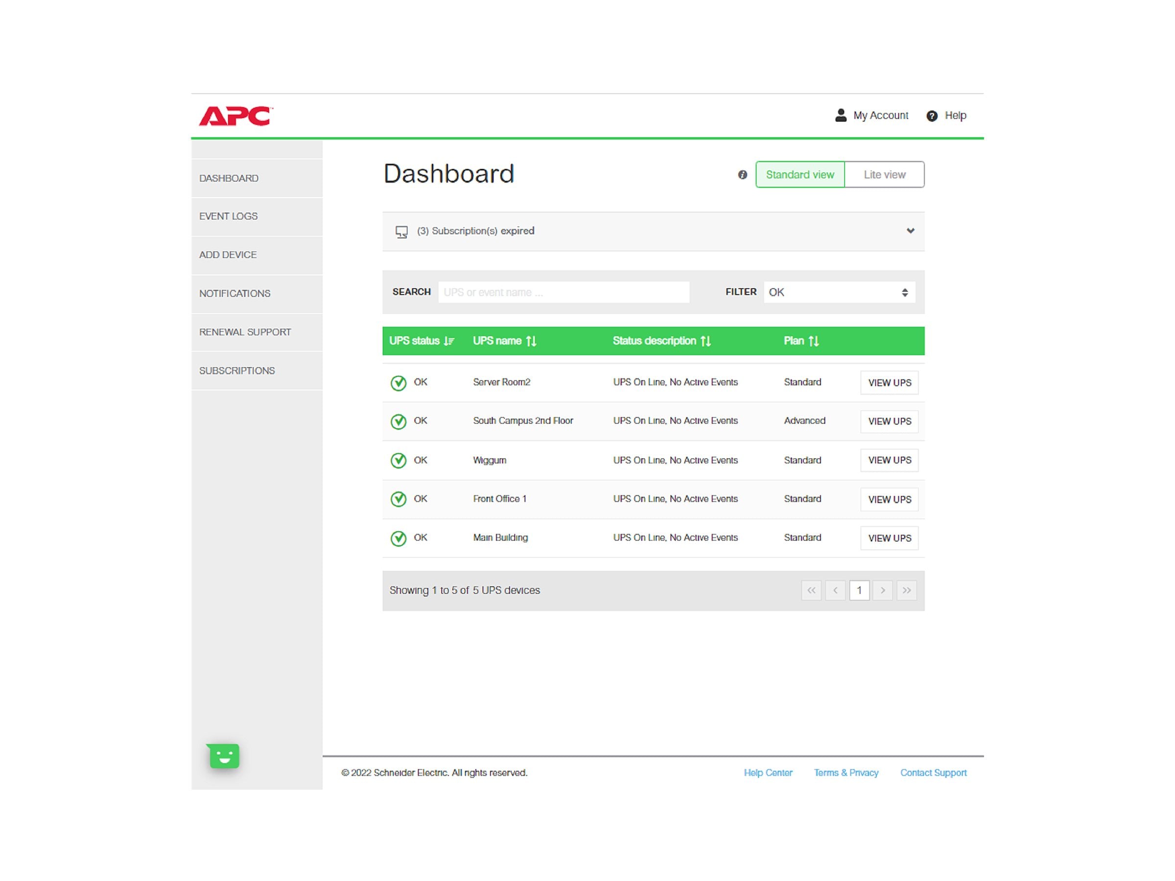 APC 1-UPS Standard 3Y Plan SmartConnect