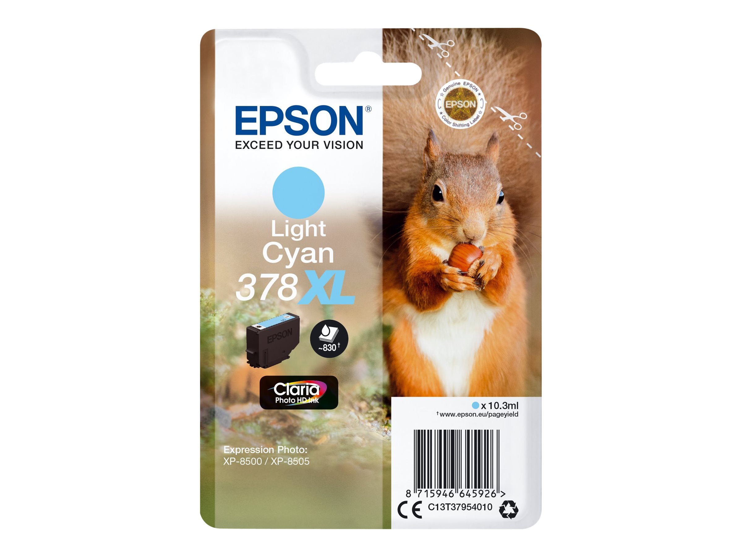 EPSON 5LB Singlepack Light Cyan 378XL Squirrel Clara Photo HD Ink