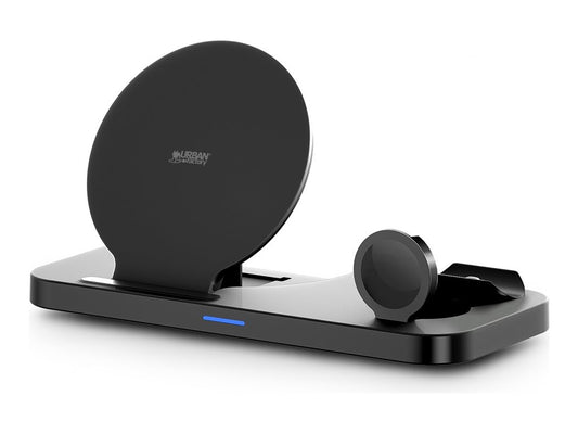 URBAN FACTORY Powee Charger Qi 3 In 1 With Function Stand 15W - Smaetphone / Smartwatch / Headphones