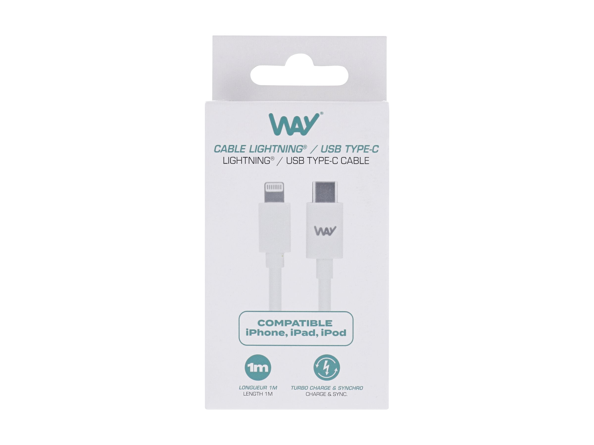 TNB WAY - Câble de charge et de synchronisation Lightning/USB-C 1m - blanc