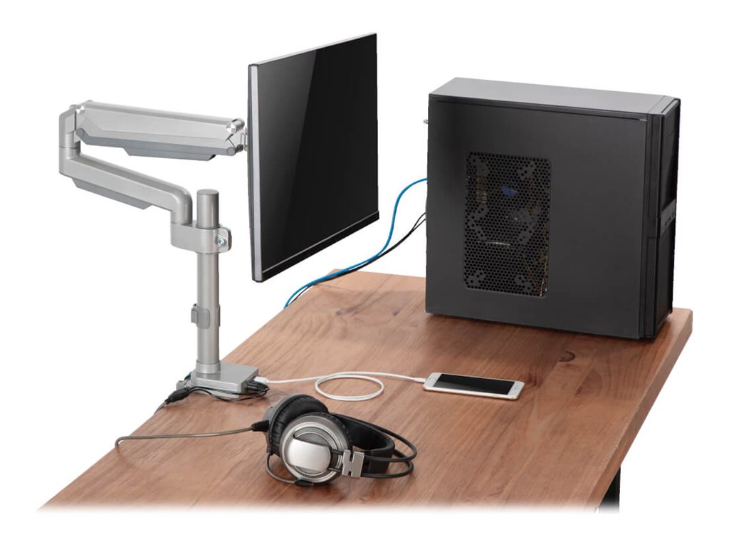 EATON TRIPPLITE Single-Display Flex-Arm Desktop Clamp for 13inch to 34p Displays - USB and Audio Ports Aluminum