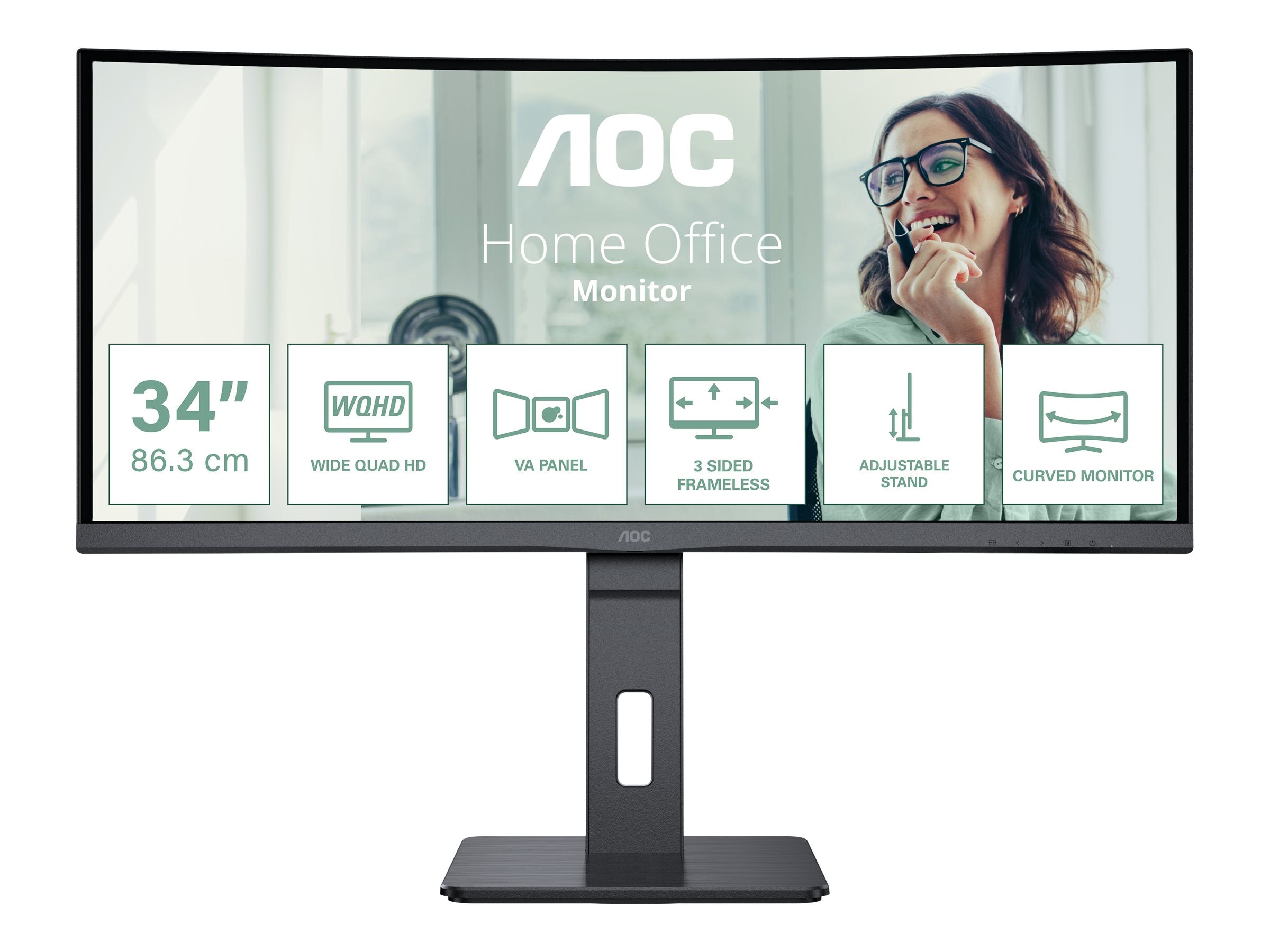 AOC CU34P3CV écran incurvé- 34" - 3440 x 1440 UWQHD @ 100 Hz - VA - 300 cd/m² - 3000:1 - 4ms - HDMI, DP, USB-C - HAS - Haut parleurs