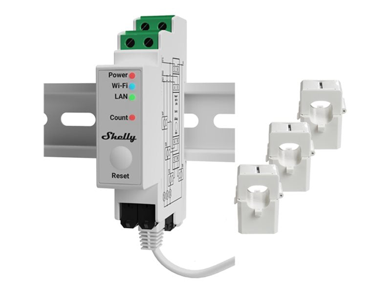 SHELLY Pro 3EM 120A V2 Ethernet WiFi Bluetooth DIN Rail 3-Phase Energy Meter