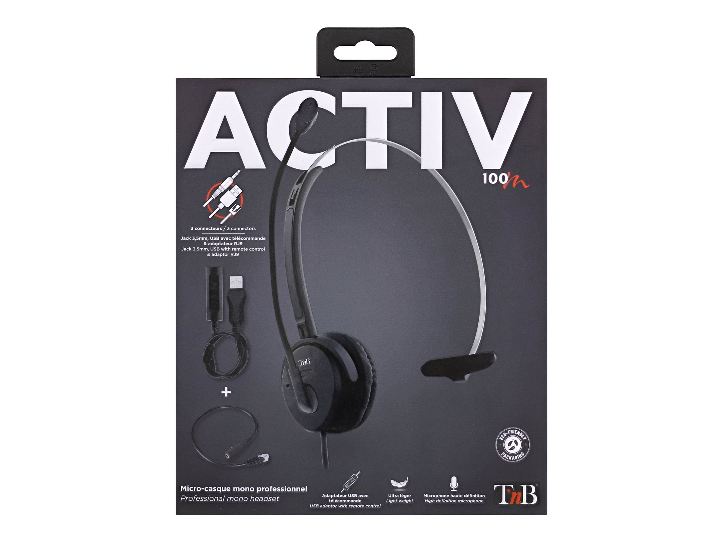 TNB Activ 100M Professional Mono Headset Jack Usb Rj9 Jack Wired Headset With Usb And Rj9 Adaptors Mono Earpad