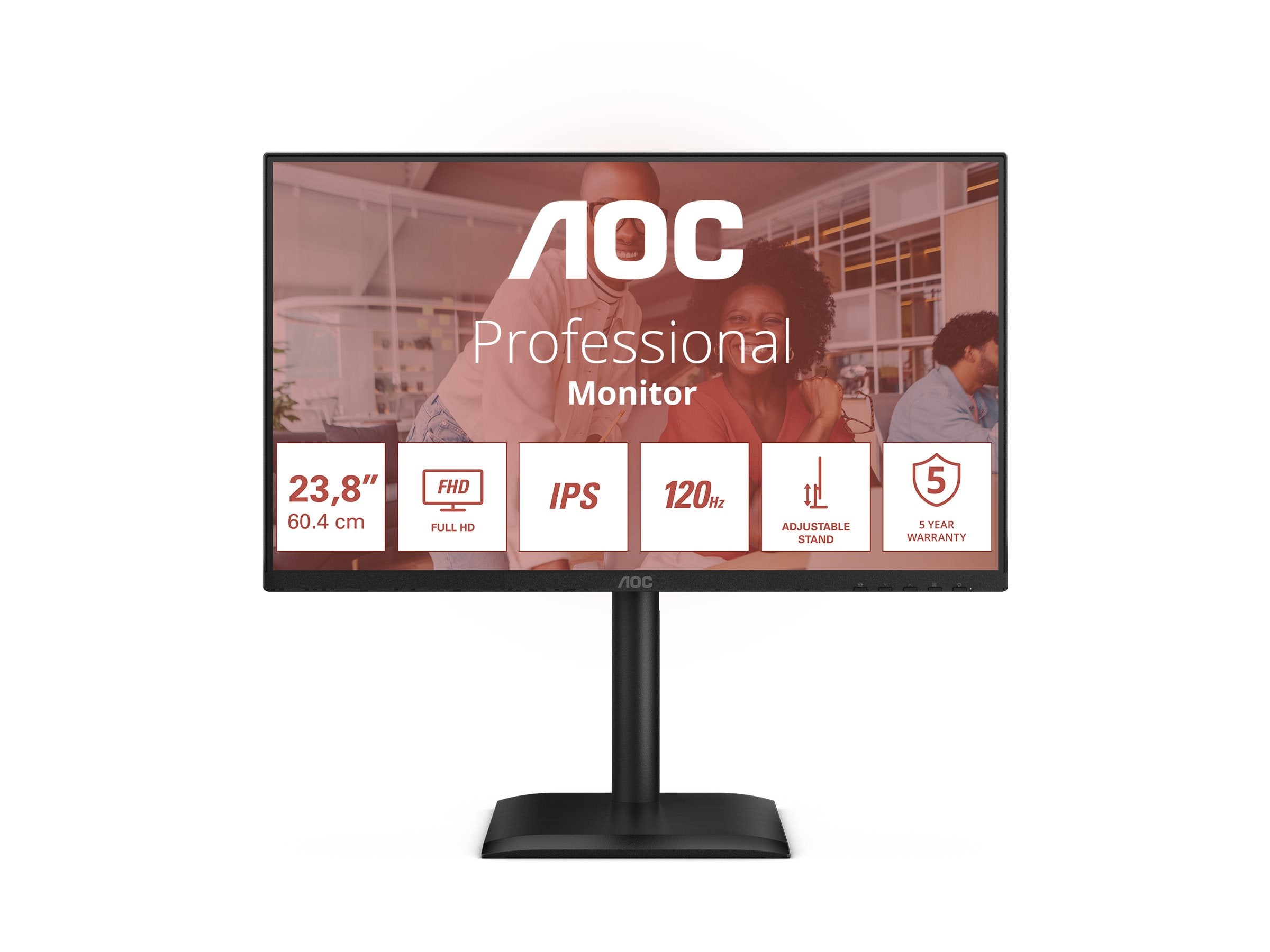 AOC 24E4U - Écran LED - 24"- 1920x 1080 Full HD  @ 120 Hz - IPS - 300 cd/m² - 1500:1 - 4 ms - HDMI, VG DP , HP, HAS garantie 5 ans