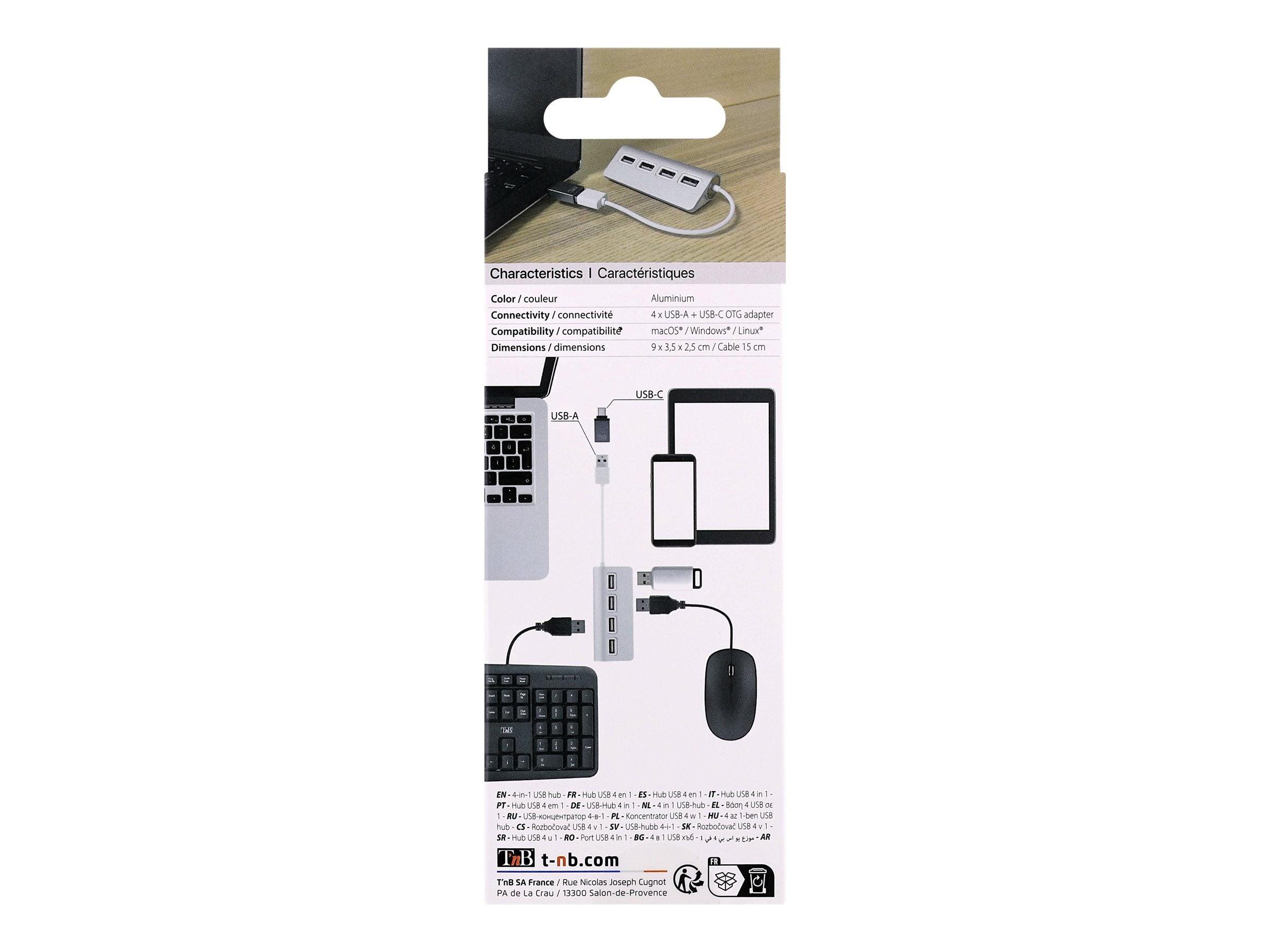 TNB Hub 4 Ports USB 2.0 Selfpowered Compatible Pc/Mac Aluminium Finish