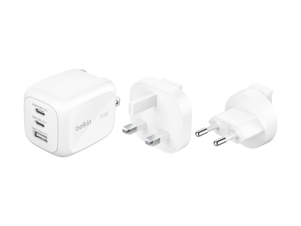 BELKIN BOOST CHARGE 70w 2C1A Wall Charger with interchangeable plug tips UK EU US
