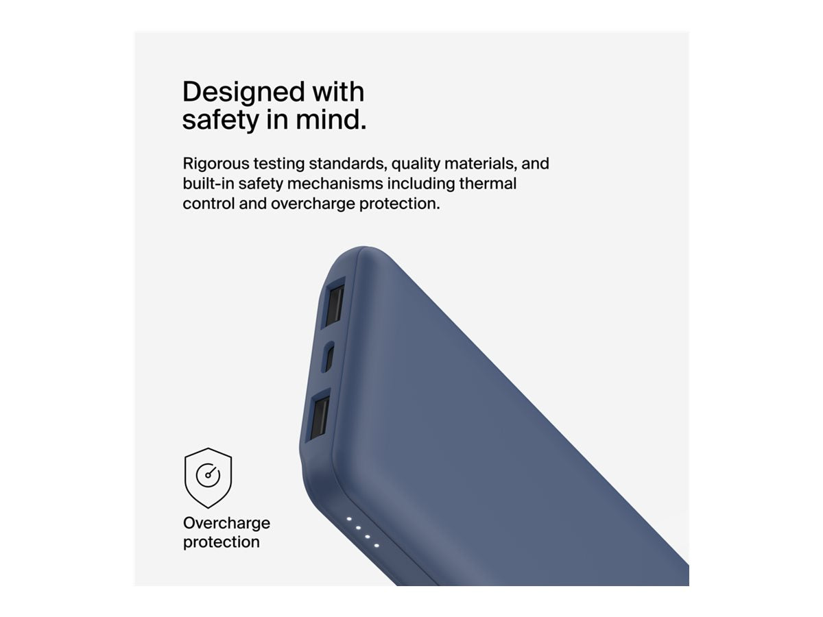 BELKIN Batterie externe 3 ports 10K avec câble USB-A vers USB-C bleu