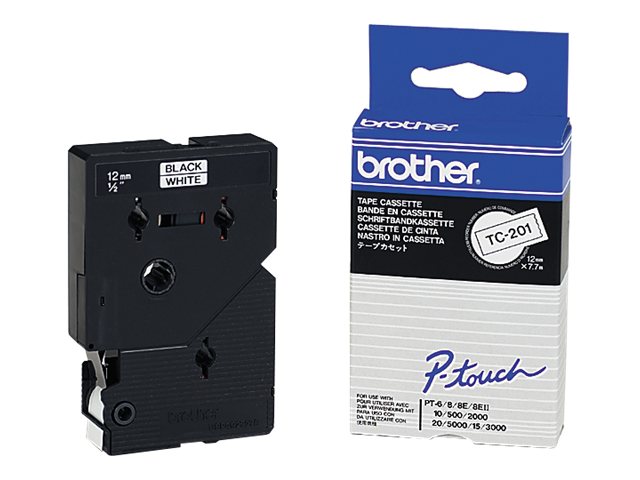 BROTHER P-TOUCH TC-201 noir sur blanc 12mm