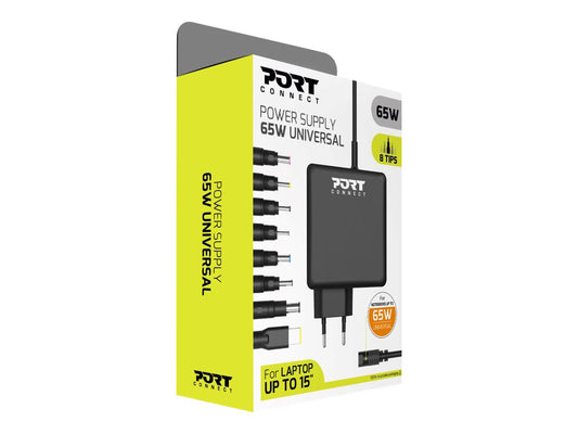 PORT DESIGNS Universal Power Adapter For Notebooks Up To 65W EU Plug 9 Universal Detachable Tips